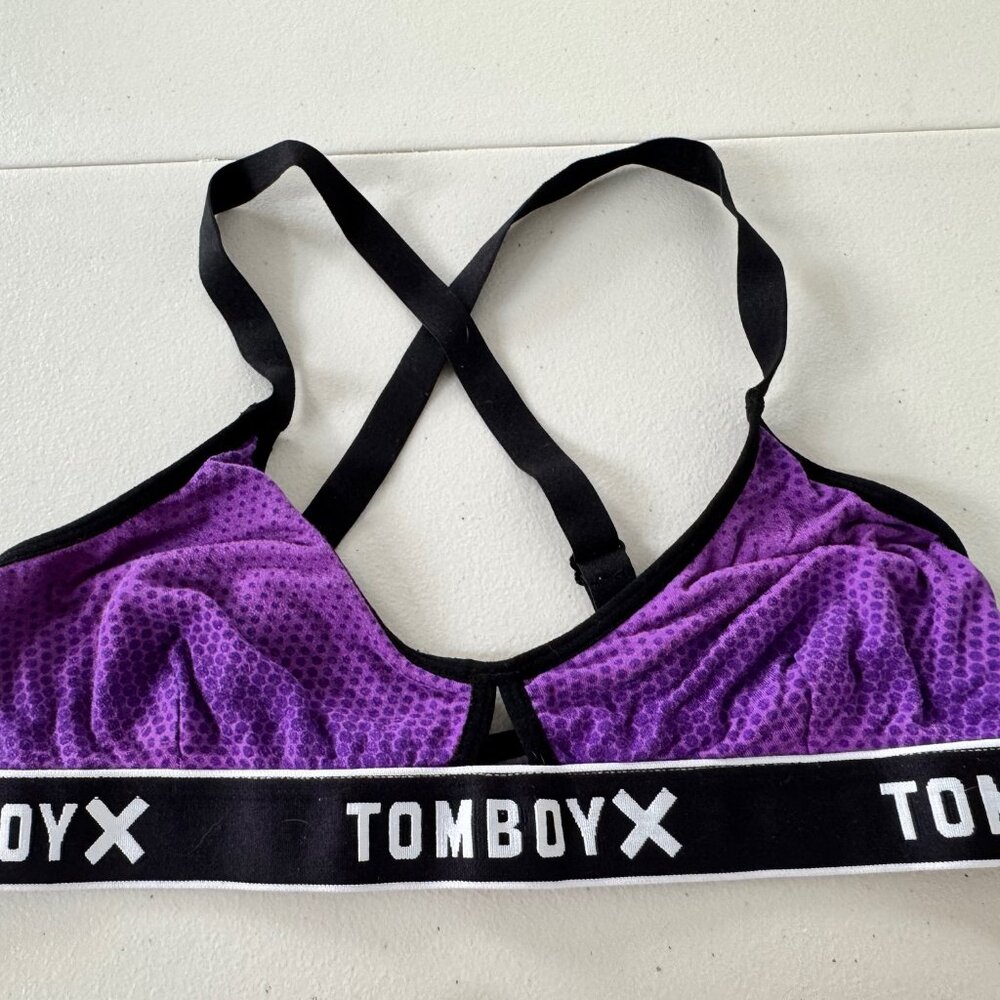 Purple, Black, and White TomBoyX Bra Size XS